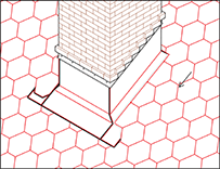 Крепление рядов черепицы на кровельный клей, которые заходят на боковые и верхнюю подъемные полосы